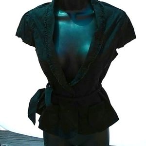 SALE Black wrap/tie button work shirt